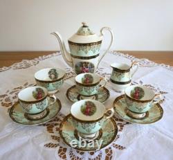 Service à café en porcelaine fine vintage avec cafetière, 4 tasses, 11 pièces