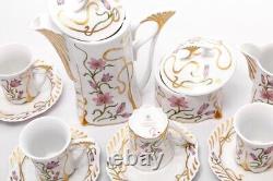 Service à café en porcelaine hongroise vintage exclusif Hollohaza Mélodie de printemps