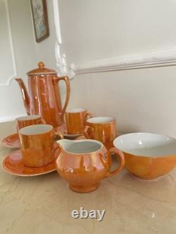 Service à café en porcelaine lustre orange flamme vintage tchécoslovaque KMR