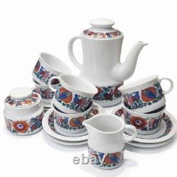 Service à café en porcelaine polonaise Wawel Lowicz, motif d’oiseau folklorique, vintage années 1970, couleurs vives