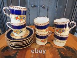 Service à café en porcelaine vintage Aynsley Bone China Banff B3203 avec 6 tasses et soucoupes