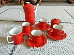 Service à café en porcelaine vintage Mocca ROUGE-BLANC doré RARE fabriqué en Pologne