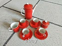 Service à café en porcelaine vintage Mocca ROUGE-BLANC doré RARE fabriqué en Pologne