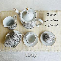 Service à café en porcelaine vintage pour 5 personnes, service à café en céramique soviétique, 12 pièces