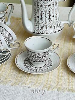Service à café en porcelaine vintage pour 5 personnes, service à café en céramique soviétique, 12 pièces