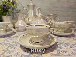 Service à café en porcelaine vintage soviétique pour six personnes, ensemble à thé Gorodnitsa URSS