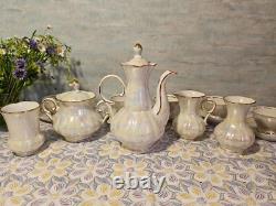 Service à café en porcelaine vintage soviétique pour six personnes, ensemble à thé Gorodnitsa URSS