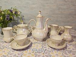 Service à café en porcelaine vintage soviétique pour six personnes, ensemble à thé Gorodnitsa URSS