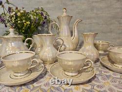 Service à café en porcelaine vintage soviétique pour six personnes, ensemble à thé Gorodnitsa URSS