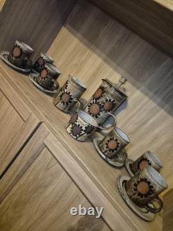 Service à café en poterie vintage Briglin Studio, rétro années 70, tournesol totem MCM