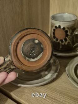 Service à café en poterie vintage Briglin Studio, rétro années 70, tournesol totem MCM