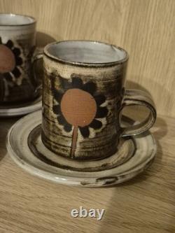 Service à café en poterie vintage Briglin Studio, rétro années 70, tournesol totem MCM