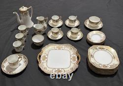 Service à café et à gâteau vintage Noritake, panier de fleurs incrusté d’or, 30 pièces