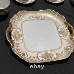 Service à café et à gâteau vintage Noritake, panier de fleurs incrusté d’or, 30 pièces