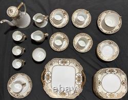 Service à café et à gâteau vintage Noritake, panier de fleurs incrusté d’or, 30 pièces