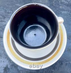 Service à café et à thé 14 pièces en poterie Cinque Ports Monastery Rye vintage, floral marron, années 70