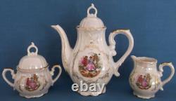 Service à café et à thé en porcelaine japonaise Fragonard Lovers vintage à lustre nacré, musique