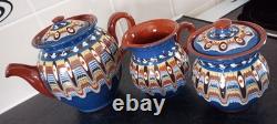 Service à café et à thé en poterie d’art populaire bulgare de Troyan vintage milieu du siècle des années 50 et 60