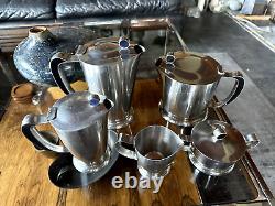 Service à café et à thé moderniste en acier inoxydable Gense de Suède des années 1960