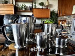 Service à café et à thé moderniste en acier inoxydable Gense de Suède des années 1960