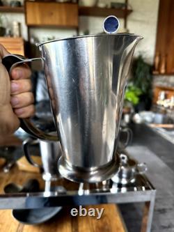 Service à café et à thé moderniste en acier inoxydable Gense de Suède des années 1960