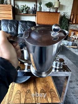 Service à café et à thé moderniste en acier inoxydable Gense de Suède des années 1960