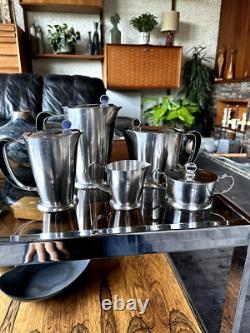 Service à café et à thé moderniste en acier inoxydable Gense de Suède des années 1960