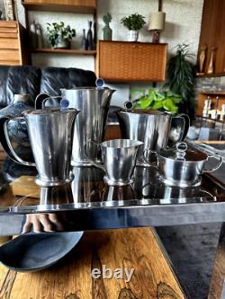 Service à café et à thé moderniste en acier inoxydable Gense de Suède des années 1960