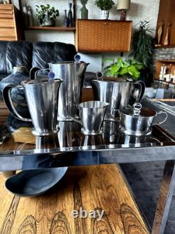 Service à café et à thé moderniste en acier inoxydable Gense de Suède des années 1960