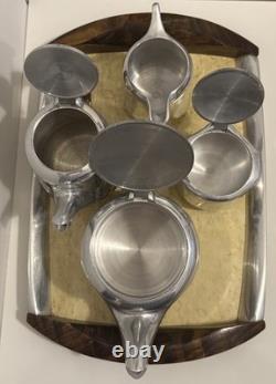 Service à café et à thé vintage en piquet, milieu du siècle, 4 pièces avec plateau n°14