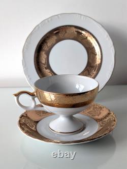 Service à café et à thé vintage en porcelaine japonaise, 22 pièces, décor de raisins à la feuille d’or, jamais utilisé, état impeccable