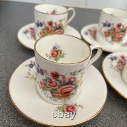 Service à café et thé demitasse vintage shabby, floral, magnifique, bord doré, chic, 6 pièces
