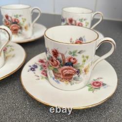 Service à café et thé demitasse vintage shabby, floral, magnifique, bord doré, chic, 6 pièces