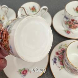 Service à café et thé demitasse vintage shabby, floral, magnifique, bord doré, chic, 6 pièces
