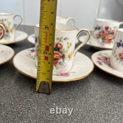 Service à café et thé demitasse vintage shabby, floral, magnifique, bord doré, chic, 6 pièces