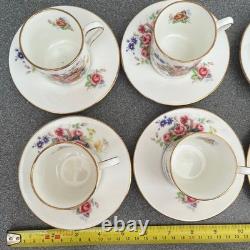 Service à café et thé demitasse vintage shabby, floral, magnifique, bord doré, chic, 6 pièces