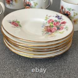Service à café et thé demitasse vintage shabby, floral, magnifique, bord doré, chic, 6 pièces