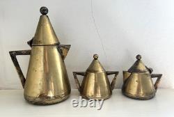 Service à café et thé en laiton EPNS ART DÉCO / MODERNISTE vintage, 3 pièces, sucrier et crémier