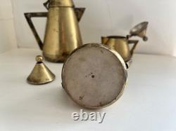 Service à café et thé en laiton EPNS ART DÉCO / MODERNISTE vintage, 3 pièces, sucrier et crémier