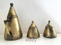 Service à café et thé en laiton EPNS ART DÉCO / MODERNISTE vintage, 3 pièces, sucrier et crémier
