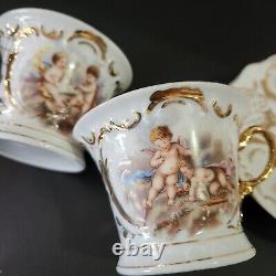 Service à café et thé en porcelaine française vintage avec des figurines de putti dorées
