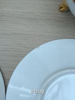 Service à café et thé en porcelaine vintage 10 pièces avec tasses pieds dorés et feuilles rouges - Cadeau