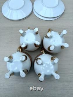 Service à café et thé en porcelaine vintage 10 pièces avec tasses pieds dorés et feuilles rouges - Cadeau