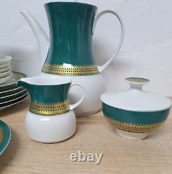 Service à café et thé en porcelaine vintage Thomas Rosenthal Rotunda Green Gold 21 pièces