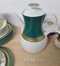 Service à café et thé en porcelaine vintage Thomas Rosenthal Rotunda Green Gold 21 pièces