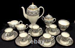 Service à café expresso en porcelaine Wedgwood Florentine Dragon vintage Angleterre noir