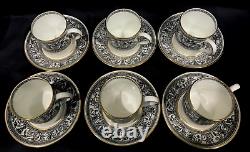Service à café expresso en porcelaine Wedgwood Florentine Dragon vintage Angleterre noir