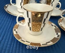 Service à café/expresso vintage en porcelaine Freiberger - géométrique des années 1950 du milieu du siècle