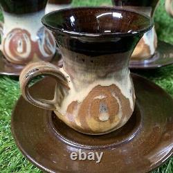 Service à café fait main de 13 pièces en poterie vintage 1975 Alvingham (Pru Green)