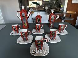 Service à café italien de style Fantoni, fabuleuse poterie vintage des années 1950/60 pour 6 personnes
